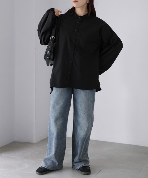 Riberry（リベリー）の「バンドカラー袖ギャザーブラウス（シャツ/ブラウス・レディース・ブラック/サックスブルー/オフホワイト・MEDIUM）」の18枚目の写真