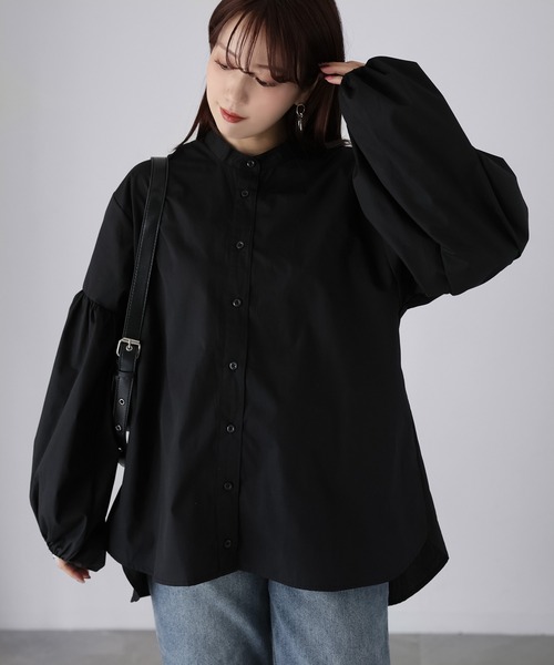 Riberry（リベリー）の「バンドカラー袖ギャザーブラウス（シャツ/ブラウス・レディース・ブラック/サックスブルー/オフホワイト・MEDIUM）」の8枚目の写真