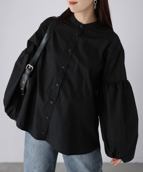 Riberry（リベリー）の「バンドカラー袖ギャザーブラウス（シャツ/ブラウス・レディース・ブラック/サックスブルー/オフホワイト・MEDIUM）」の20枚目の写真