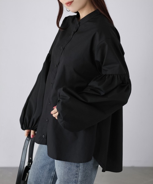 Riberry（リベリー）の「バンドカラー袖ギャザーブラウス（シャツ/ブラウス・レディース・ブラック/サックスブルー/オフホワイト・MEDIUM）」の21枚目の写真