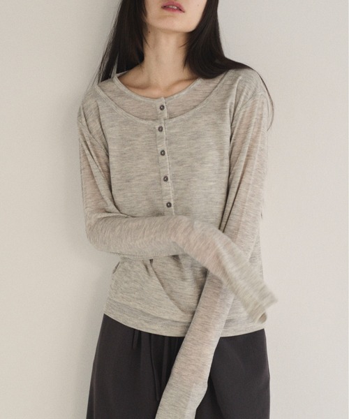 SOYEN(ソイエン)の「フェイクレイヤードシアーヘンリーネックロンT(Tシャツ/カットソー・レディース・杢グレー/ブラウン・F)」の13枚目の写真