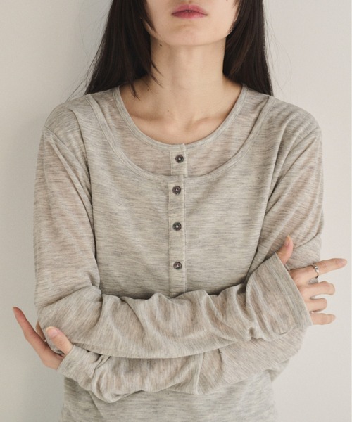 SOYEN(ソイエン)の「フェイクレイヤードシアーヘンリーネックロンT(Tシャツ/カットソー・レディース・杢グレー/ブラウン・F)」の15枚目の写真