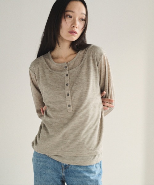 SOYEN(ソイエン)の「フェイクレイヤードシアーヘンリーネックロンT(Tシャツ/カットソー・レディース・杢グレー/ブラウン・F)」の21枚目の写真