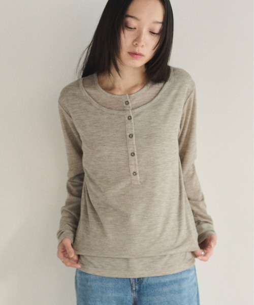 SOYEN(ソイエン)の「フェイクレイヤードシアーヘンリーネックロンT(Tシャツ/カットソー・レディース・杢グレー/ブラウン・F)」の22枚目の写真