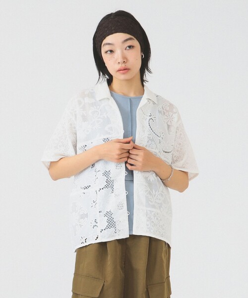 Ray BEAMS(レイビームス)の「レース パッチワーク ハーフスリーブ シャツ(シャツ/ブラウス・レディース・オフホワイト/ブラック・ONE SIZE)」の16枚目の写真