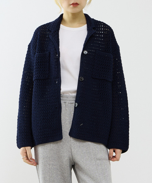 SOFFITTO(ソフィット)の「クロシェ風ニットカーディガン(カーディガン/ボレロ・レディース・ネイビー/オフホワイト・FREE)」の2枚目の写真