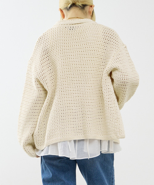 SOFFITTO(ソフィット)の「クロシェ風ニットカーディガン(カーディガン/ボレロ・レディース・ネイビー/オフホワイト・FREE)」の4枚目の写真