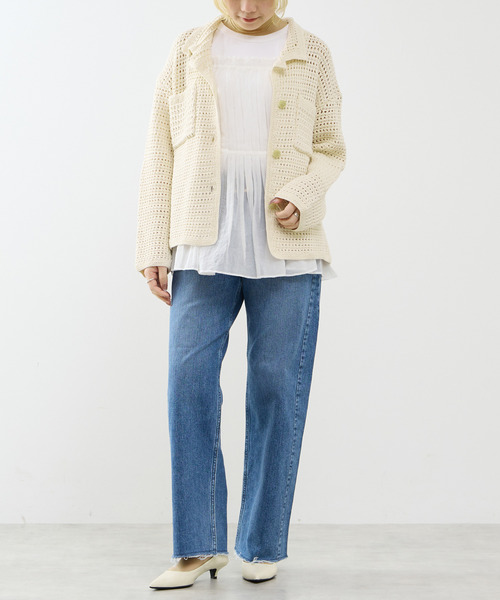 SOFFITTO(ソフィット)の「クロシェ風ニットカーディガン(カーディガン/ボレロ・レディース・ネイビー/オフホワイト・FREE)」の5枚目の写真