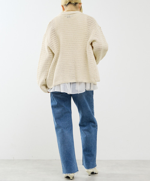 SOFFITTO(ソフィット)の「クロシェ風ニットカーディガン(カーディガン/ボレロ・レディース・ネイビー/オフホワイト・FREE)」の6枚目の写真