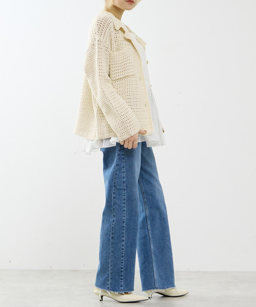 SOFFITTO(ソフィット)の「クロシェ風ニットカーディガン(カーディガン/ボレロ・レディース・ネイビー/オフホワイト・FREE)」の7枚目の写真