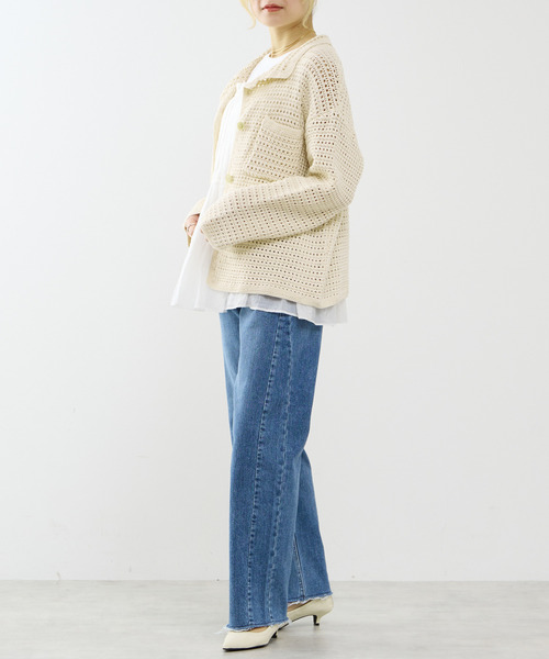 SOFFITTO(ソフィット)の「クロシェ風ニットカーディガン(カーディガン/ボレロ・レディース・ネイビー/オフホワイト・FREE)」の8枚目の写真