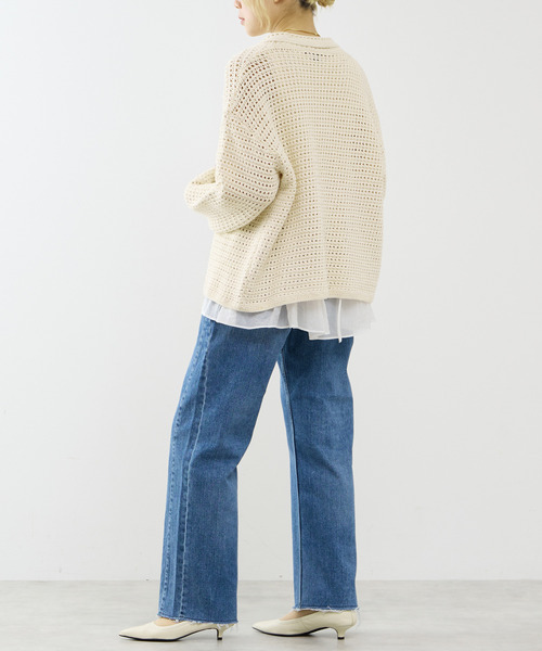 SOFFITTO(ソフィット)の「クロシェ風ニットカーディガン(カーディガン/ボレロ・レディース・ネイビー/オフホワイト・FREE)」の9枚目の写真