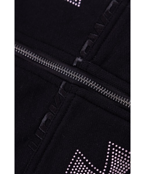 unknown london ジップパーカー 黒×シルバー Black x Silver Cross Rhinestone Zip Hoodie｜Unknown London｜フーディー