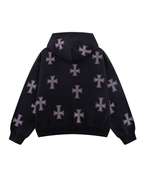 UNKNOWN LONDON(アンノウン・ロンドン)の「ジップフーディ|Black x Pink Allover Cross Rhinestone Zip Hoodie|Unknown London(パーカー・メンズ・ブラック・MEDIUM/SMALL/X-LARGE/LARGE)」の2枚目の写真