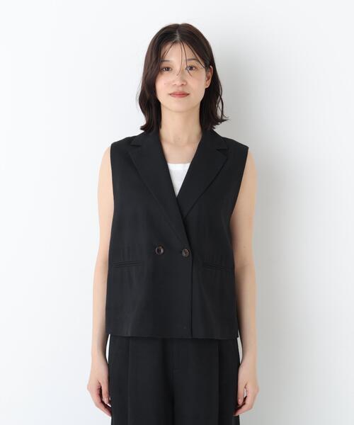 human woman(ヒューマンウーマン)の「◆【定番素材 / ウォッシャブル】ドライタッチリネン混ショートジレ(その他アウター・レディース・ブラック/ベージュ系その他3/グレー・MEDIUM)」の8枚目の写真