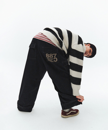 Bold Embroidery Cargo Pants-Black