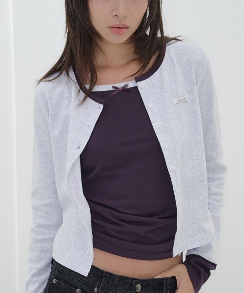 FANCY CLUB(ファンシークラブ)の「A'GEM/9 × .kom 『FANCY CLUB/ファンシークラブ』 AIRY BUTTON CARDIGAN/エアリーボタンカーディガン(カーディガン/ボレロ・レディース・グレー/ベージュ/A・FREE)」の3枚目の写真