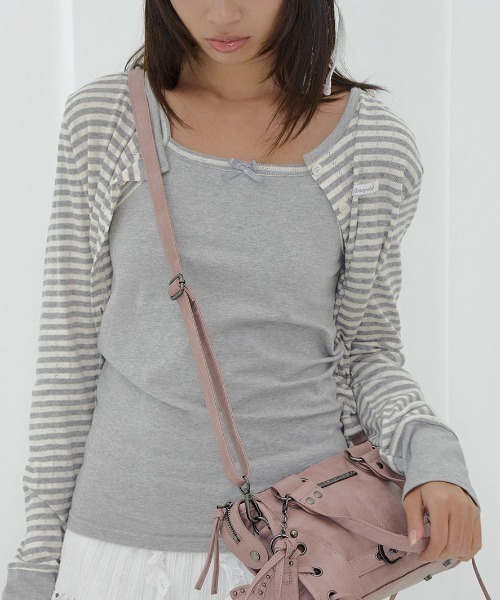 FANCY CLUB(ファンシークラブ)の「A'GEM/9 × .kom 『FANCY CLUB/ファンシークラブ』 AIRY BUTTON CARDIGAN/エアリーボタンカーディガン(カーディガン/ボレロ・レディース・グレー/ベージュ/A・FREE)」の6枚目の写真
