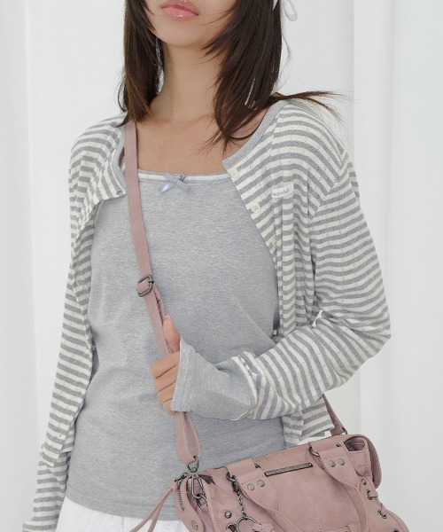 FANCY CLUB(ファンシークラブ)の「A'GEM/9 × .kom 『FANCY CLUB/ファンシークラブ』 AIRY BUTTON CARDIGAN/エアリーボタンカーディガン(カーディガン/ボレロ・レディース・グレー/ベージュ/A・FREE)」の7枚目の写真