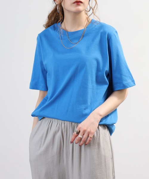 FUNALIVE(ファンアライブ)の「無地コットン天竺半袖Tシャツ(Tシャツ/カットソー・レディース・ブラック/杢グレー/オフホワイト/ライム/ブルー・LL/M/L)」の5枚目の写真