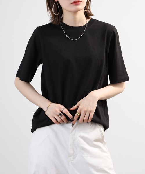 FUNALIVE(ファンアライブ)の「無地コットン天竺半袖Tシャツ(Tシャツ/カットソー・レディース・ブラック/杢グレー/オフホワイト/ライム/ブルー・LL/M/L)」の2枚目の写真