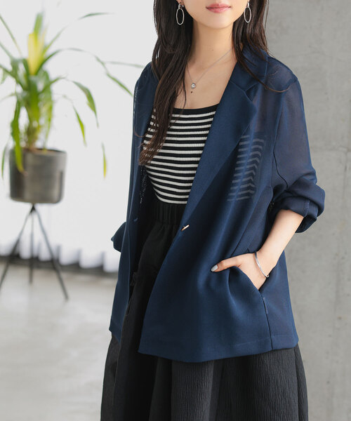 KOBE LETTUCE（コウベレタス）の「[ 低身長向けサイズ ] メッシュボタンジャケット（テーラードジャケット・レディース・ネイビー/ブラック/ベージュ・PM）」の3枚目の写真