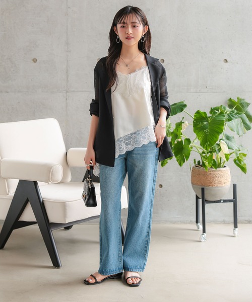 KOBE LETTUCE（コウベレタス）の「[ 低身長向けサイズ ] メッシュボタンジャケット（テーラードジャケット・レディース・ネイビー/ブラック/ベージュ・PM）」の4枚目の写真