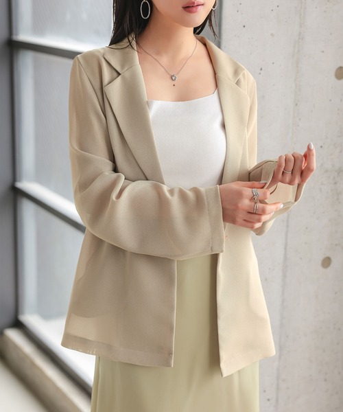 KOBE LETTUCE（コウベレタス）の「[ 低身長向けサイズ ] メッシュボタンジャケット（テーラードジャケット・レディース・ネイビー/ブラック/ベージュ・PM）」の5枚目の写真