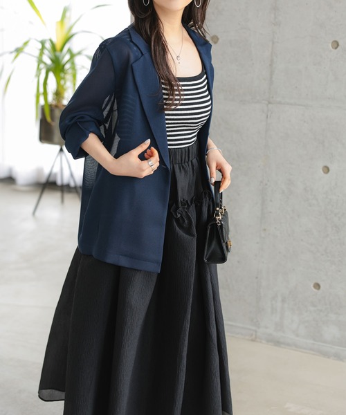 KOBE LETTUCE（コウベレタス）の「[ 低身長向けサイズ ] メッシュボタンジャケット（テーラードジャケット・レディース・ネイビー/ブラック/ベージュ・PM）」の10枚目の写真