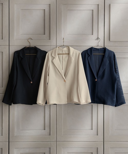 KOBE LETTUCE（コウベレタス）の「[ 低身長向けサイズ ] メッシュボタンジャケット（テーラードジャケット・レディース・ネイビー/ブラック/ベージュ・PM）」の12枚目の写真