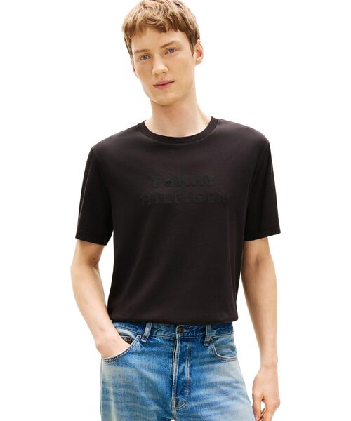 TOMMY HILFIGER(トミーヒルフィガー)の「ミックスメディアインターロックTシャツ(Tシャツ/カットソー・メンズ・ブラック/ベージュ/ネイビー・LARGE/SMALL/X-LARGE/MEDIUM)」の1枚目の写真