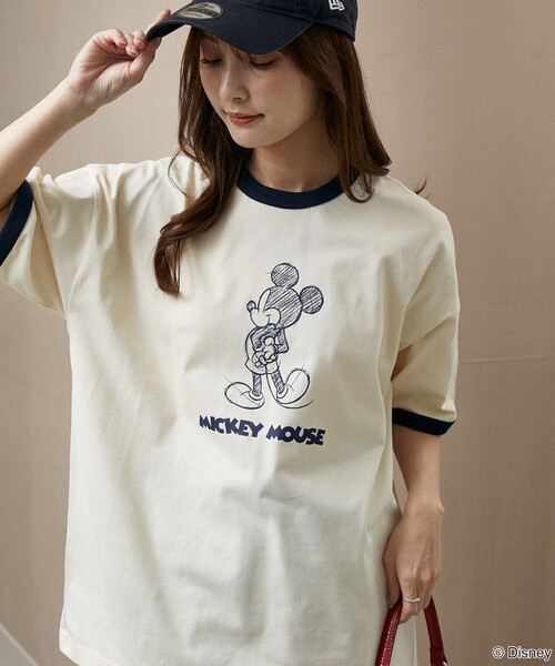 PUBLUX(パブリュクス)の「PUBLUX/パブリュクス <機能性素材>Mickey Mouse/ミッキーマウス/ スケッチ リンガーTシャツ 限定展開(Tシャツ/カットソー・メンズ・レッド/グレー/ネイビー/サックスブルー・LARGE/SMALL/MEDIUM)」の1枚目の写真