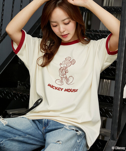 PUBLUX(パブリュクス)の「PUBLUX/パブリュクス <機能性素材>Mickey Mouse/ミッキーマウス/ スケッチ リンガーTシャツ 限定展開(Tシャツ/カットソー・メンズ・レッド/グレー/ネイビー/サックスブルー・LARGE/SMALL/MEDIUM)」の4枚目の写真