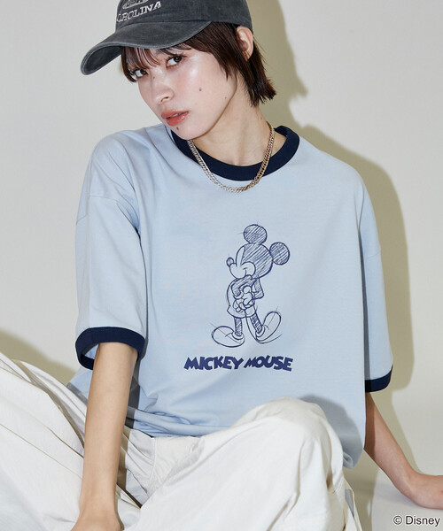 PUBLUX(パブリュクス)の「PUBLUX/パブリュクス <機能性素材>Mickey Mouse/ミッキーマウス/ スケッチ リンガーTシャツ 限定展開(Tシャツ/カットソー・メンズ・レッド/グレー/ネイビー/サックスブルー・LARGE/SMALL/MEDIUM)」の3枚目の写真