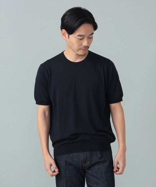 BEAMS F(ビームスエフ)の「JOHN SMEDLEY / HILCOTE ウールコットン クルーネック ショートスリーブ ニット(Tシャツ/カットソー・メンズ・シルバー/ネイビー・MEDIUM/LARGE/SMALL)」の2枚目の写真