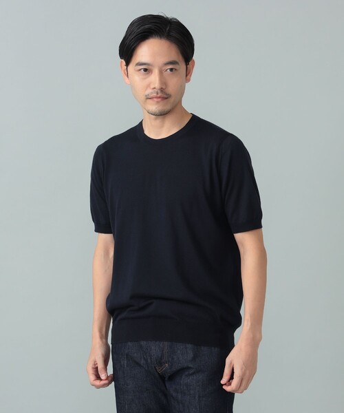 BEAMS F(ビームスエフ)の「JOHN SMEDLEY / HILCOTE ウールコットン クルーネック ショートスリーブ ニット(Tシャツ/カットソー・メンズ・シルバー/ネイビー・MEDIUM/LARGE/SMALL)」の3枚目の写真