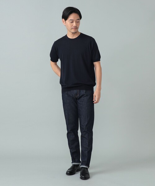 BEAMS F(ビームスエフ)の「JOHN SMEDLEY / HILCOTE ウールコットン クルーネック ショートスリーブ ニット(Tシャツ/カットソー・メンズ・シルバー/ネイビー・MEDIUM/LARGE/SMALL)」の5枚目の写真