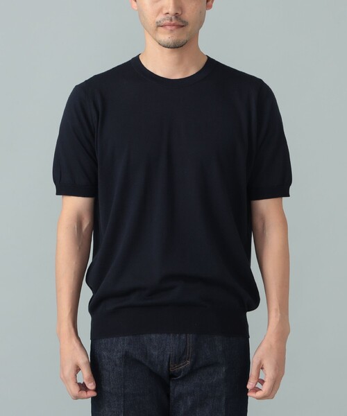 BEAMS F(ビームスエフ)の「JOHN SMEDLEY / HILCOTE ウールコットン クルーネック ショートスリーブ ニット(Tシャツ/カットソー・メンズ・シルバー/ネイビー・MEDIUM/LARGE/SMALL)」の7枚目の写真