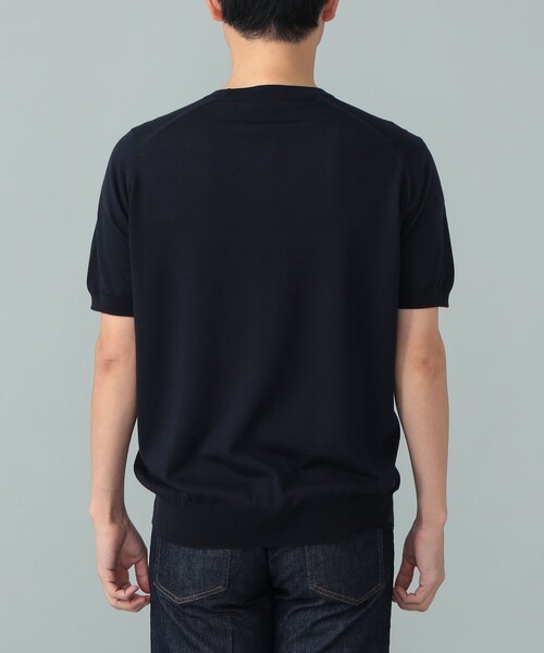 BEAMS F(ビームスエフ)の「JOHN SMEDLEY / HILCOTE ウールコットン クルーネック ショートスリーブ ニット(Tシャツ/カットソー・メンズ・シルバー/ネイビー・MEDIUM/LARGE/SMALL)」の9枚目の写真
