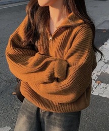 ハーフジップ ハイネックニット プルオーバー