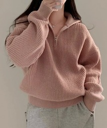 ハーフジップ ハイネックニット プルオーバー