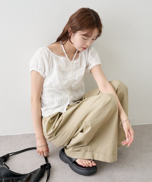 mystic(ミスティック)の「キャップスリーブコットンレースブラウス(シャツ/ブラウス・レディース・イエロー/ブラック/オフホワイト・FREE)」の5枚目の写真