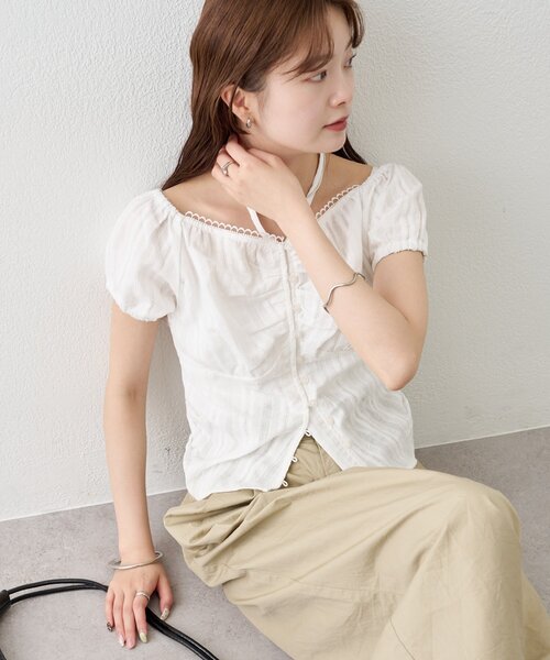 mystic(ミスティック)の「キャップスリーブコットンレースブラウス(シャツ/ブラウス・レディース・イエロー/ブラック/オフホワイト・FREE)」の6枚目の写真