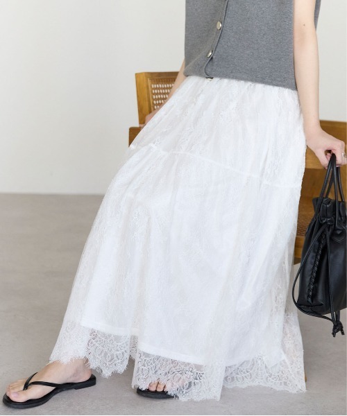 pocket（ポケット）の「ヒゲレースレイヤードスカート（スカート・レディース・ブラック/オフホワイト・FREE）」の3枚目の写真