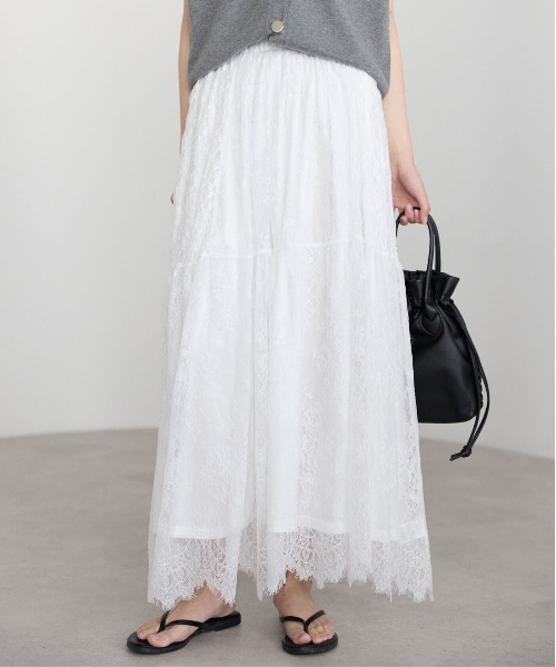 pocket（ポケット）の「ヒゲレースレイヤードスカート（スカート・レディース・ブラック/オフホワイト・FREE）」の4枚目の写真