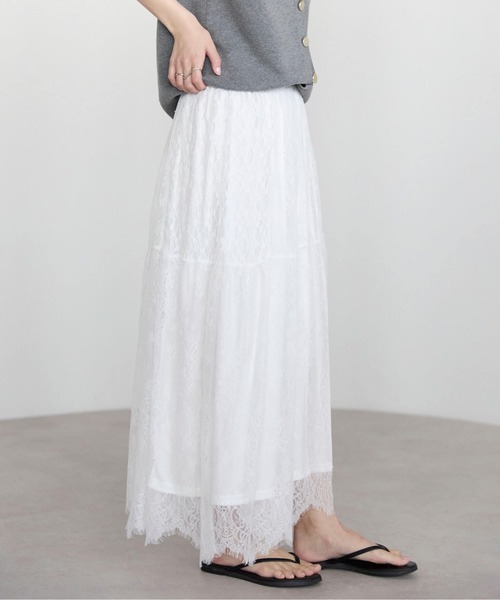 pocket（ポケット）の「ヒゲレースレイヤードスカート（スカート・レディース・ブラック/オフホワイト・FREE）」の5枚目の写真