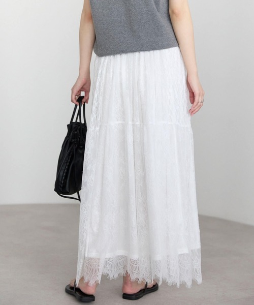 pocket（ポケット）の「ヒゲレースレイヤードスカート（スカート・レディース・ブラック/オフホワイト・FREE）」の6枚目の写真