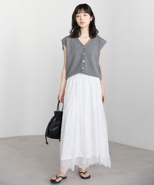 pocket（ポケット）の「ヒゲレースレイヤードスカート（スカート・レディース・ブラック/オフホワイト・FREE）」の7枚目の写真