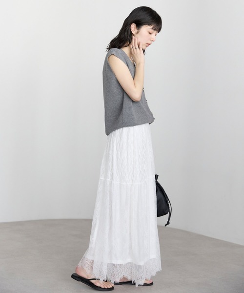 pocket（ポケット）の「ヒゲレースレイヤードスカート（スカート・レディース・ブラック/オフホワイト・FREE）」の8枚目の写真