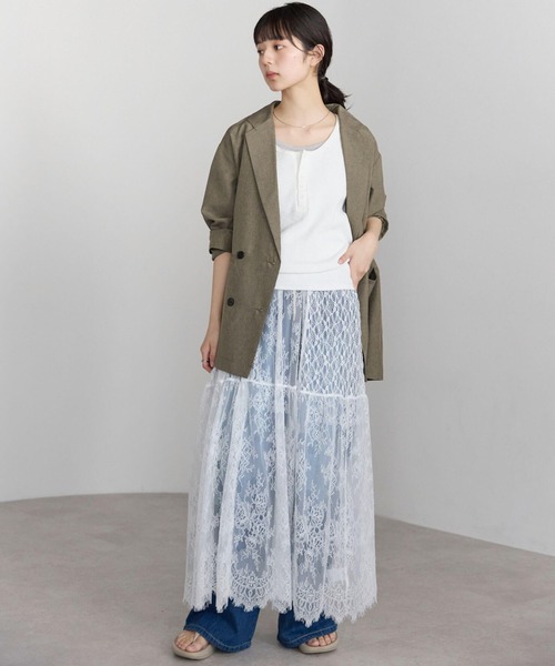 pocket（ポケット）の「ヒゲレースレイヤードスカート（スカート・レディース・ブラック/オフホワイト・FREE）」の10枚目の写真